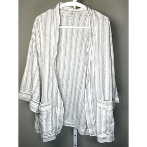 Max Studio Long Sleeve Linen blend Open Cardigan Shirt Top pockets Beach Large